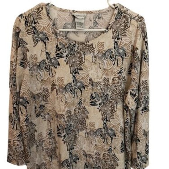 BON WORTH Tops - Bon Worth Womens Zebra Animal Print Pullover Size Large Long Sleeve